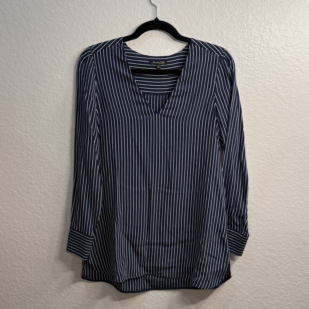 Massimo Dutti Womens Size 4 Blue White Striped Top Old Money Preppy Minimalist